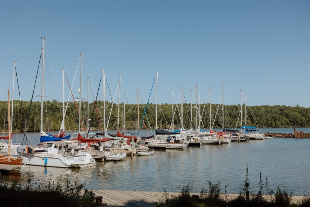 sailboats in a marina on lake superior